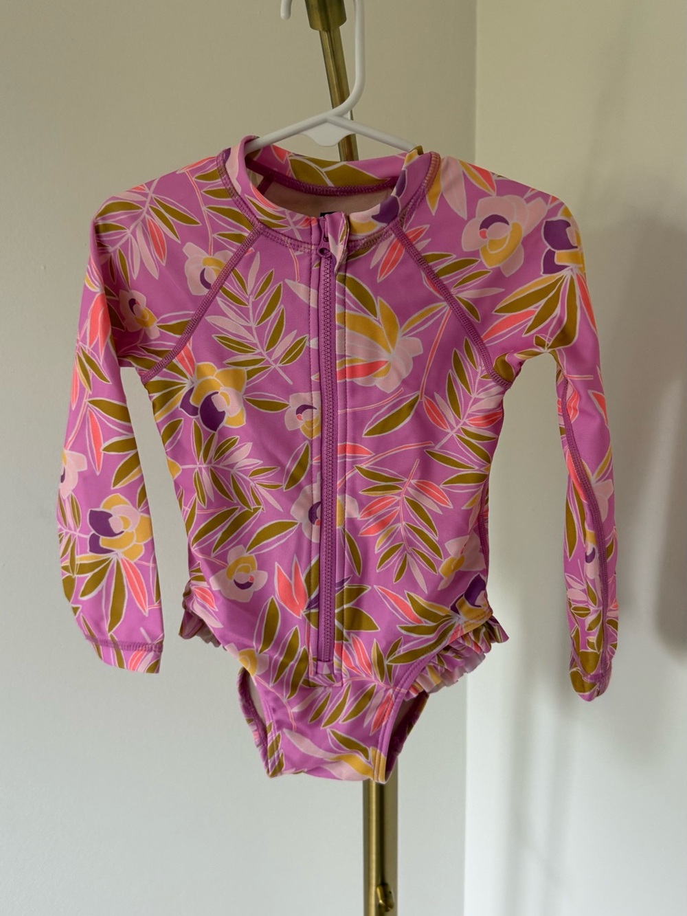 Kids Tea Long Sleeve Floral Rash Guard Swimsuit - Pink
